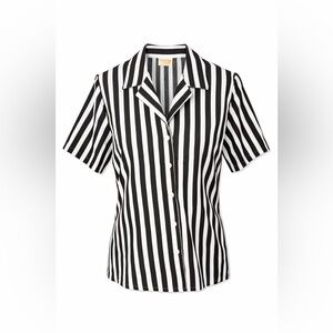 Vintage White Stag Striped Button Up Blouse‎ 90s Minimalist Grunge Chic-Small